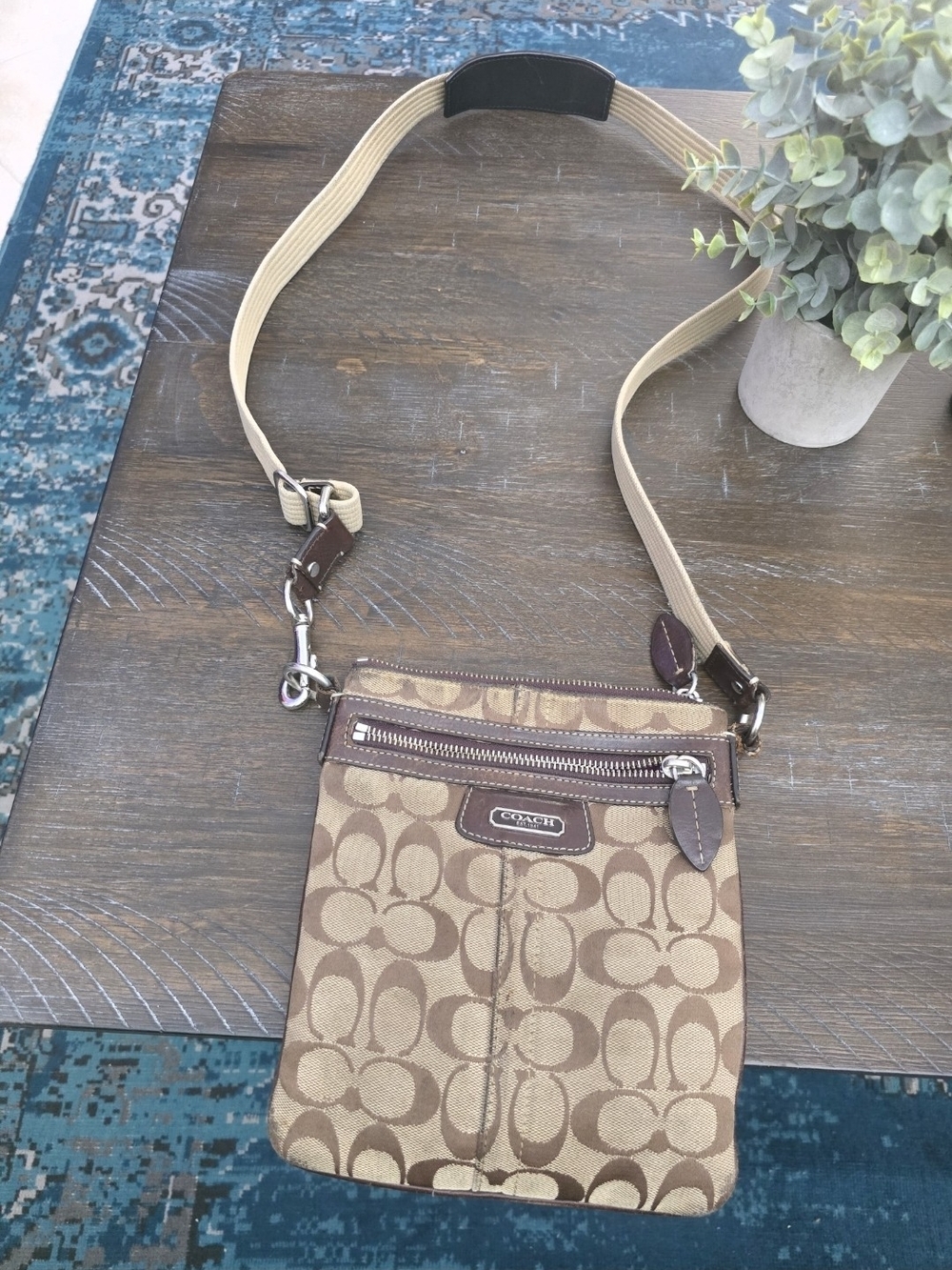 Coach Signature Penelope Canvas Crossbody Bag in Khaki/Brown